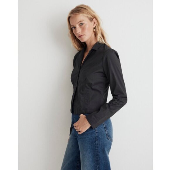 Madewell Poplin Hook-Front Closure Shrunken Shirt Black Coal Sz 2 NWT - Picture 3 of 10